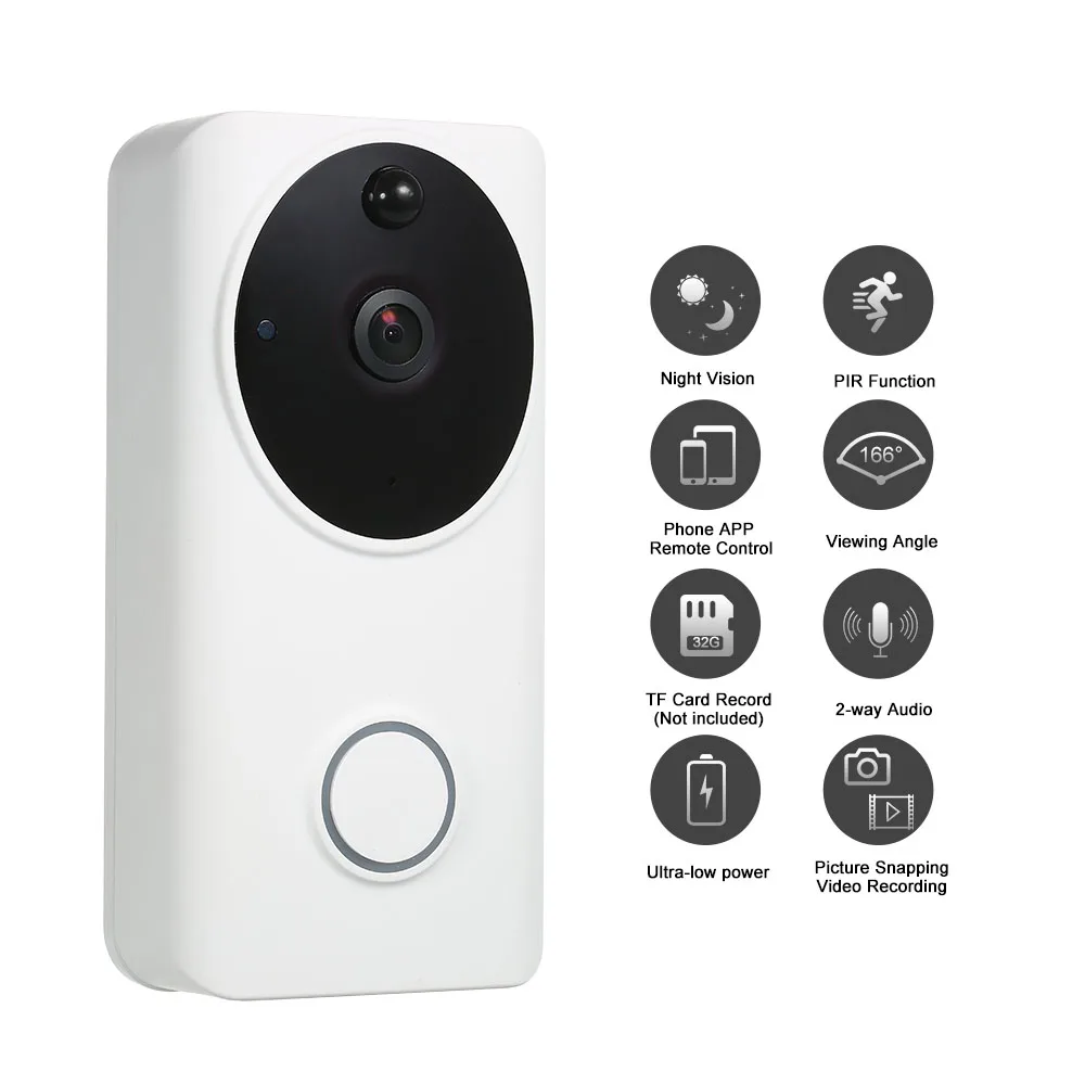 

WiFi Smart Wireless Security DoorBell 1080P Intercom Recording Video Door Voice Control Remote Home Monitoring Night Vision