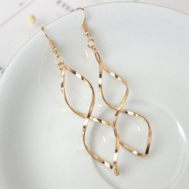 

Korean Simple Hollow Geometric Rhombus Wave Drop Earrings Gold Silver Color Alloy Long Dangle Earrings For Women Jewelry Gifts