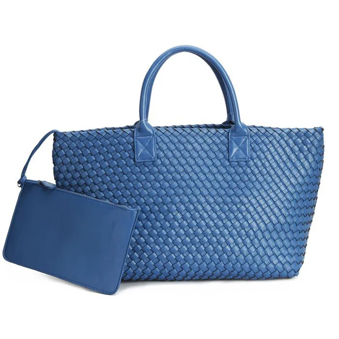 Модная Роскошная Высококачественная тканая сумка-тоут из искусственной кожи высокого качества, сумки ярких цветов, женские сумки на плечо, большая сумка-кошелек - Цвет: Royal Blue