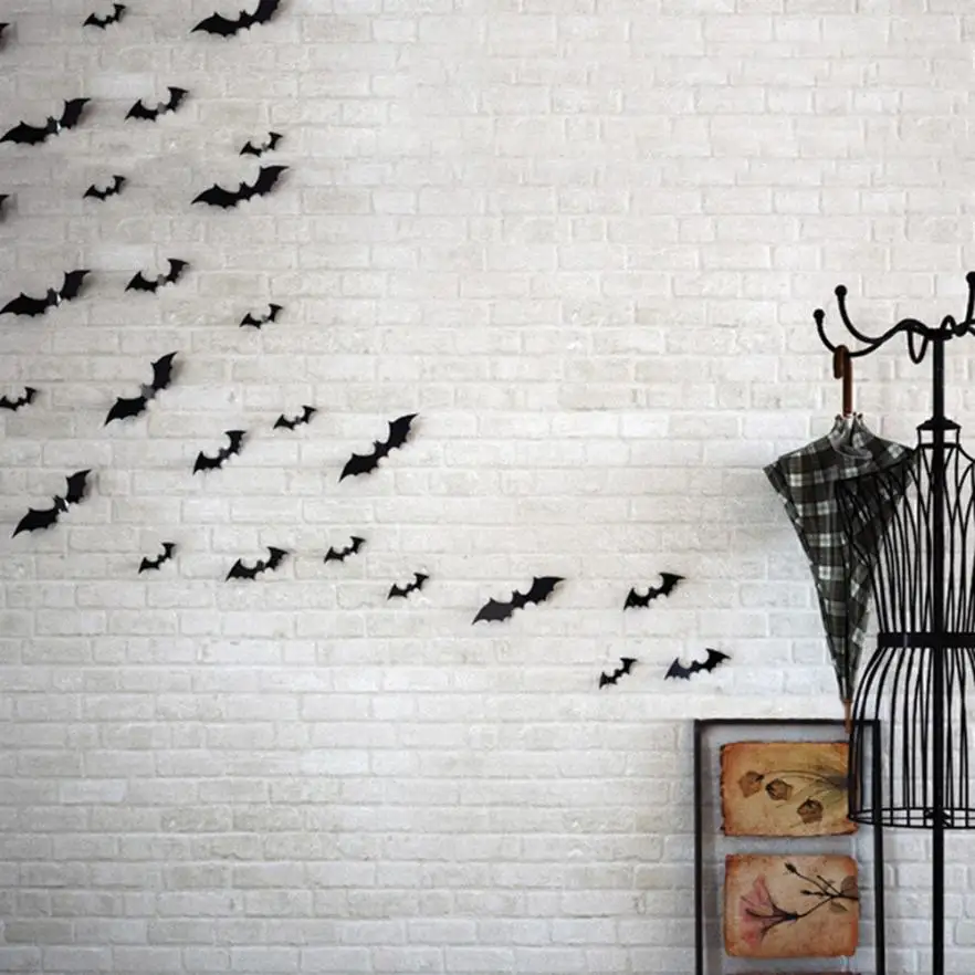 

2017 HOT High Quality 12pcs Black 3D DIY PVC Bat Wall Sticker Decal Home Halloween Decoration wh