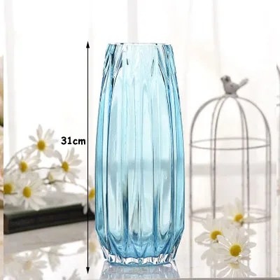 Lake blue 31cm Простая Геометрическая Вертикальная призматическая стеклянная ваза, прозрачные обеденные настольные поделки, вазы, Современная ваза, украшение для дома, гостиной - Цвет: Lake blue 31cm