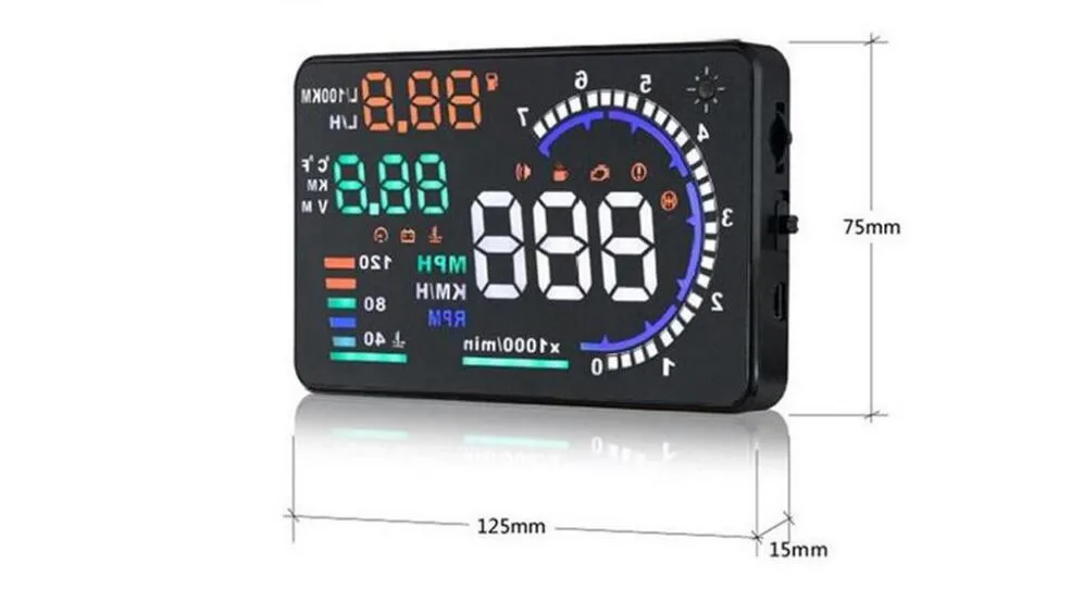 Hindly A8 5.5 Auto Car Head-Up Display HUD Projector OBD II Vehicle Speeding Warning MPH with Anti-slip Pad Fuel Speedometers (5)