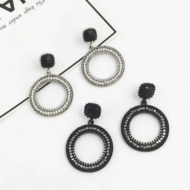 

European and American Fan exaggerated retro accessories with giant flash drill large ring earrings and Earrings