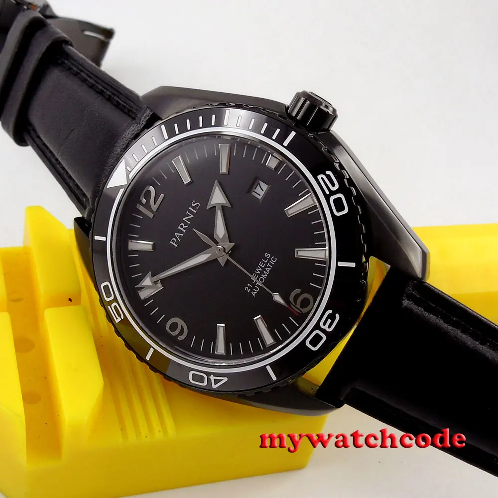 45mm Parnis black dial PVD Sapphire Glass Ceramic Bezel Automatic mens Watch 305 45mm Parnis black dial PVD Sapphire Glass Ceramic Bezel Automatic mens Watch 305