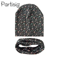 Шапка детская хлопок шапки для девочек цветок печать шапки шарф детские зимой шапка для мальчика