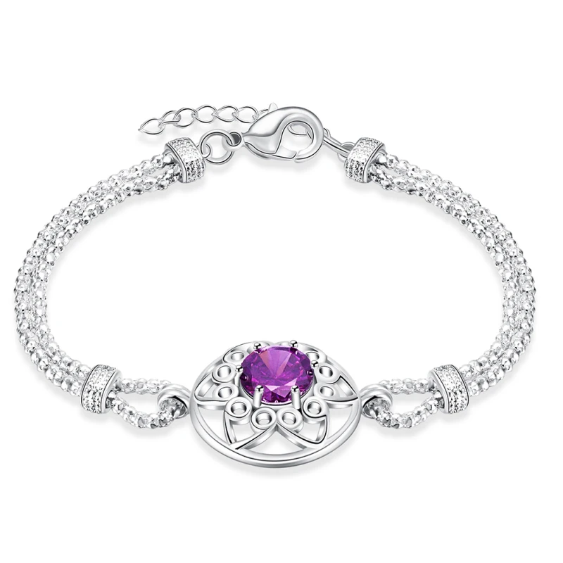 

Garilina Fashion popular hexagonal star round purple cubic zirconia silver bracelet for women B2042