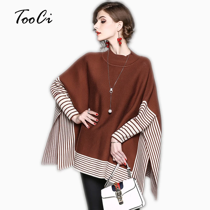 

Bat Sleeve Knitting Pullover Female Women Yellow Ponchos And Capes Knitted Wool Sweater Christmas Coat