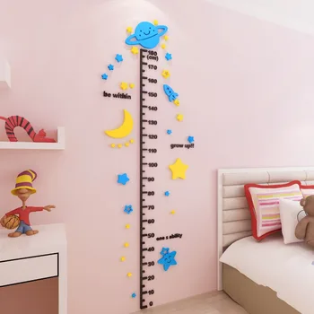 

Cartoon Moon And Star Decor Wall Stickers For Kids Rooms Baby Height Ruler Acrylic Wall Sticker Kindergarten Hallway Wallpaper
