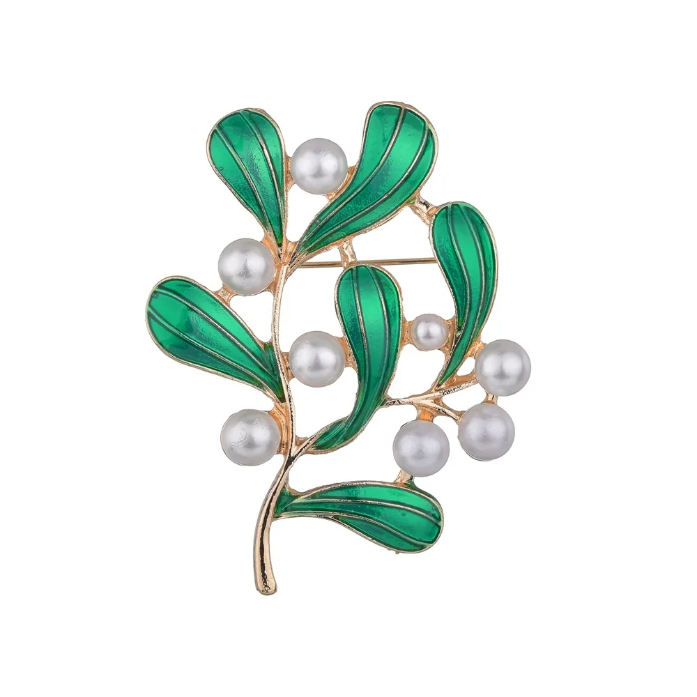 

Fashion Handmade Colorful Imitation Pearl Flower Leaf Plants Brooch Crystal Rhinestone Collar Brooch Pin for Women Men Jewelry