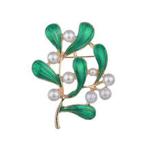Fashion Handmade Colorful Imitation Pearl Flower Leaf Plants Brooch Crystal Rhinestone Collar Brooch Pin for Women Men Jewelry chic emboss figure leaf brooch for women