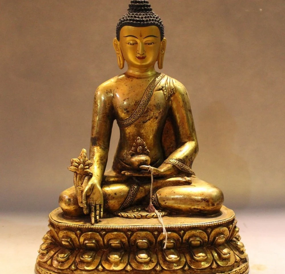 

11"Tibet Pure Bronze 24K Gold Shakyamuni Sakyamuni Buddha Amitabha Bowl Statue