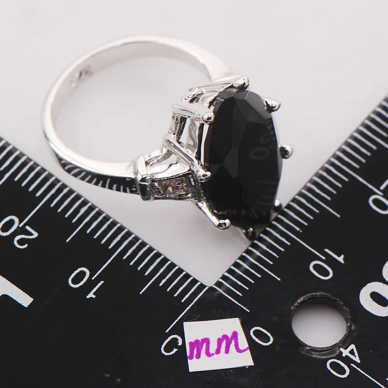 С черным ониксом в Для женщин 925 пробы Серебряное кольцо F738 Размеры 6 7 8 9 10