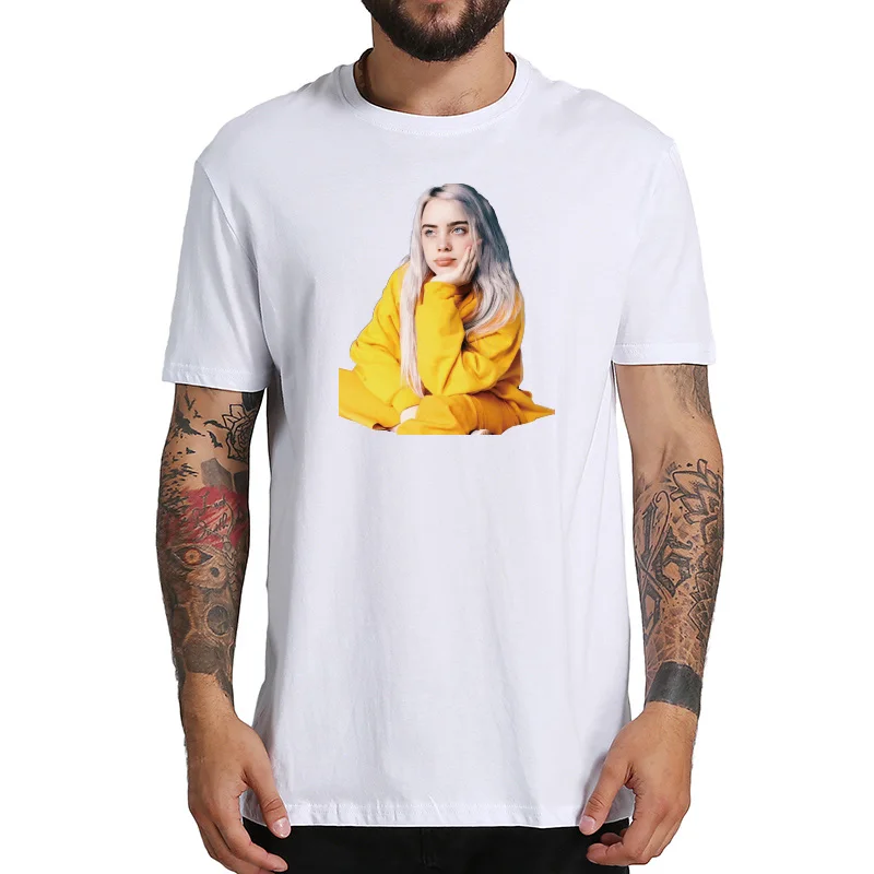 Европейский размер 100% хлопковая футболка Billie Eilish Tees Hipster Ele Мужская футболка для мужчин черный белый дышащий повседневный футболка с