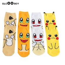 1 пара милые аниме из мультфильмов женские короткие носки Покемон Пикачу/белки/псидак/чармандер женские летние короткие носки
