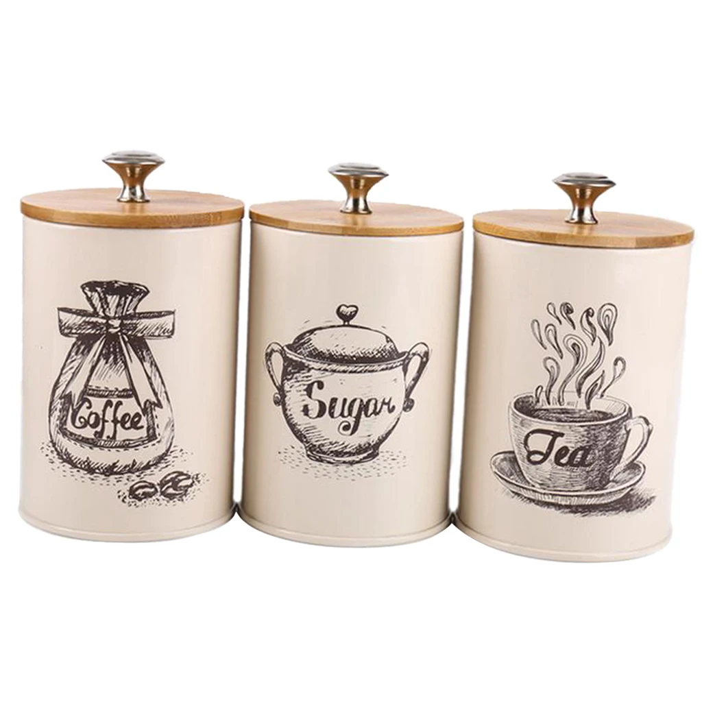 3-Piece Vintage, Retro, Kitchen Canister With Lid For Food Storage, Store Coffee, Sugar, Tea, Spices And More