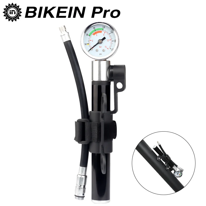 

BIKEIN Bicycle Mini Pump with Gauge Portable MTB Bike Air Pump Ball Needle Presta & Schrader Adapter Mountain Bicycle Inflador
