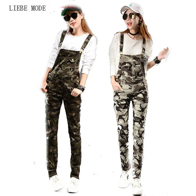 2017 Autumn Spring Camo Denim Jumpsuits Women's Overalls Pants Ladies