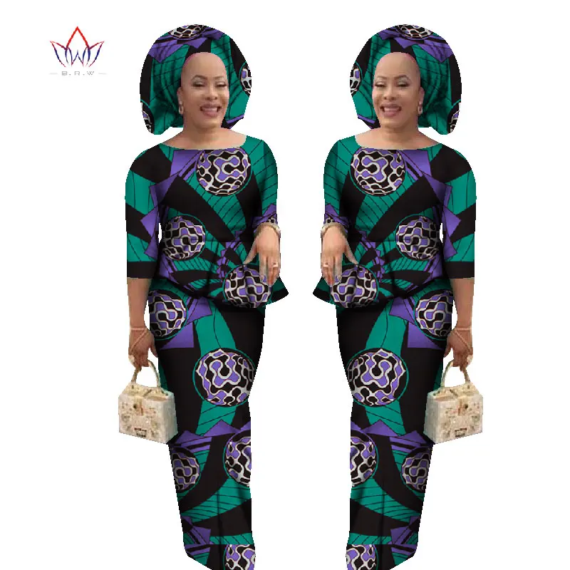 Костюм в африканском стиле для женщин юбка и укороченный топ Дашики традиционная африканская одежда комплект из 2 предметов для женщин с головным убором WY1078 - Цвет: 18