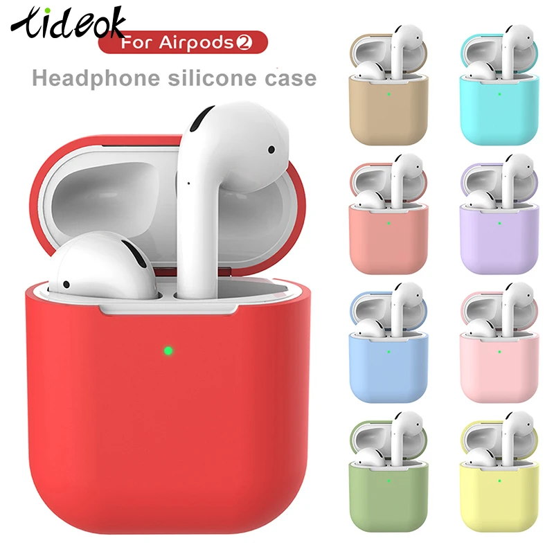 

Silicone Bluetooth Wireless Earphone Case For Apple AirPods 1:1 Solid Color Protective Cover for Charging Box Display indicator