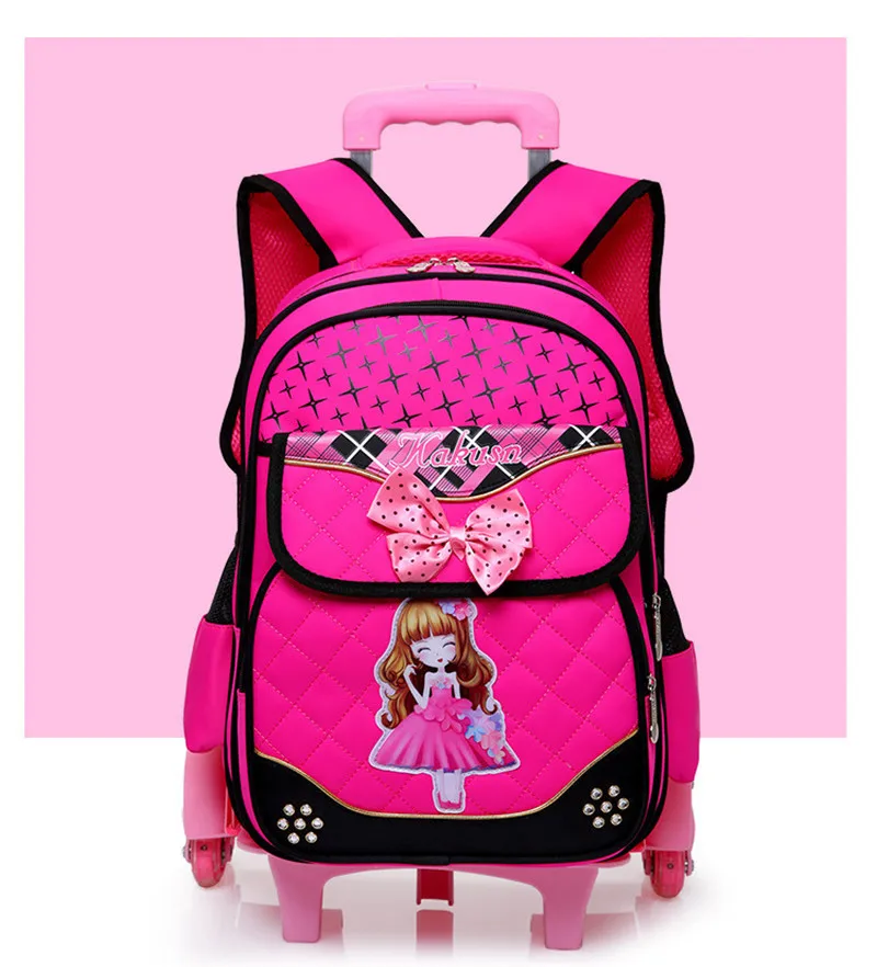 Fashion 2pcs set school backpacks 6 wheels children school bags for girls handbag waterproof cute kids travel trolley bookbag