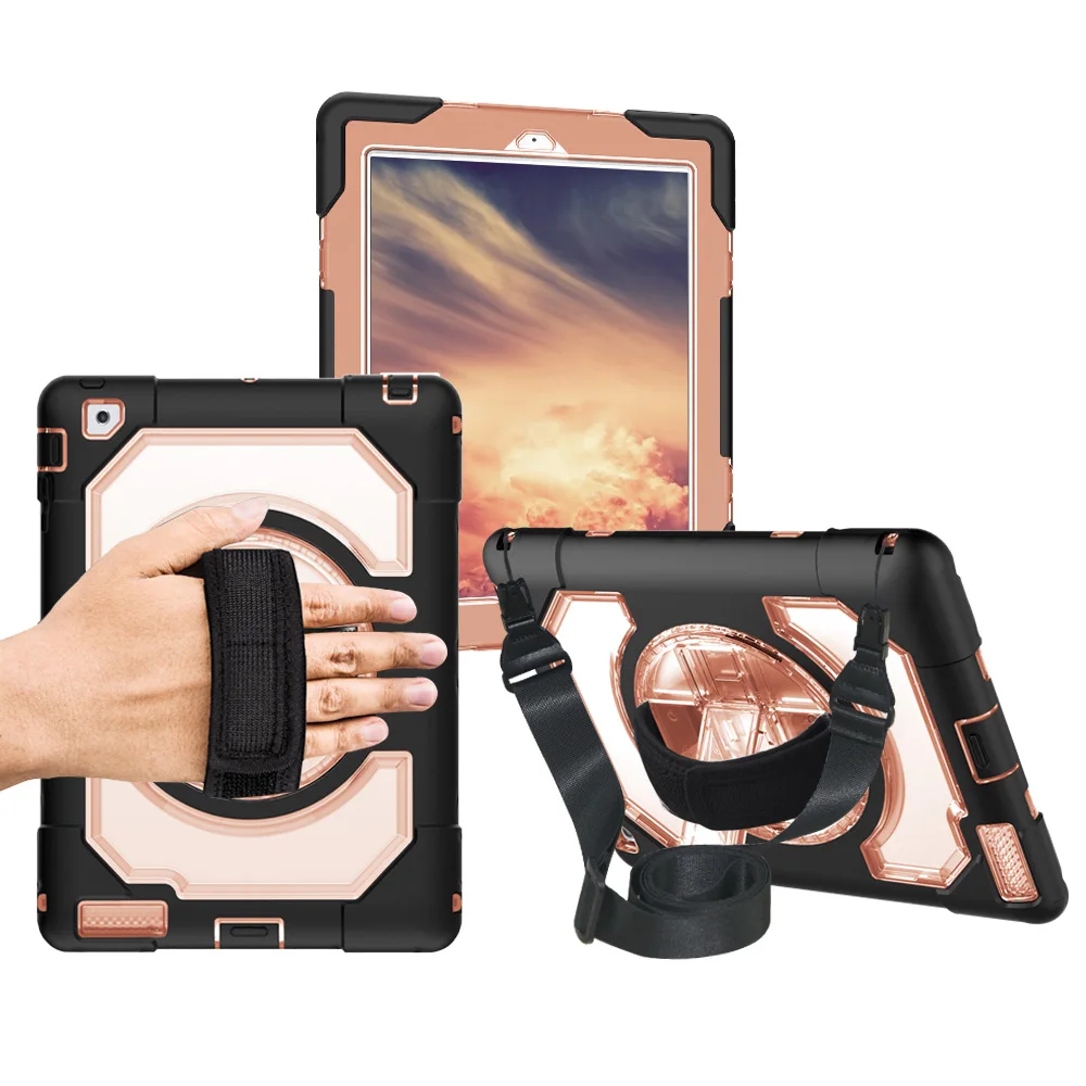 

Miesherk for Apple iPad 2/3/4 Silicon Soft Tablet Case Shockproof Anti-Dust Heavy Duty with 360 Rotation Kickstand Neck Strap