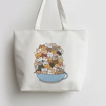 Большая миска кошек японского аниме Холщовая Сумка хозяйственная сумка с изображением мультипликационных героев школьная Наплечная многоразовая сумка для покупок и продуктов AN193