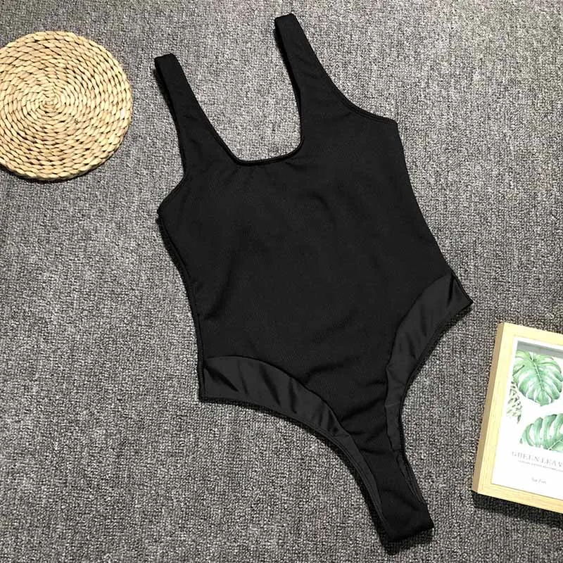 Black White Solid One Piece Swimsuit Women Mujer Swimwear Push Up Bodysuit Fitness Swimming Suit For Women Bathing Suit