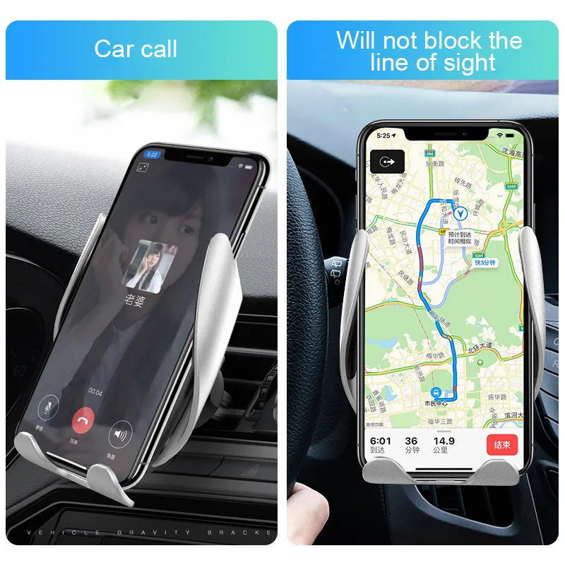 S5 гравитационный индукционный держатель для мобильного телефона, автоматический зажим, беспроводной автомобильный держатель, крепление на вентиляционное отверстие для iPhone Xs Max XR для samsung