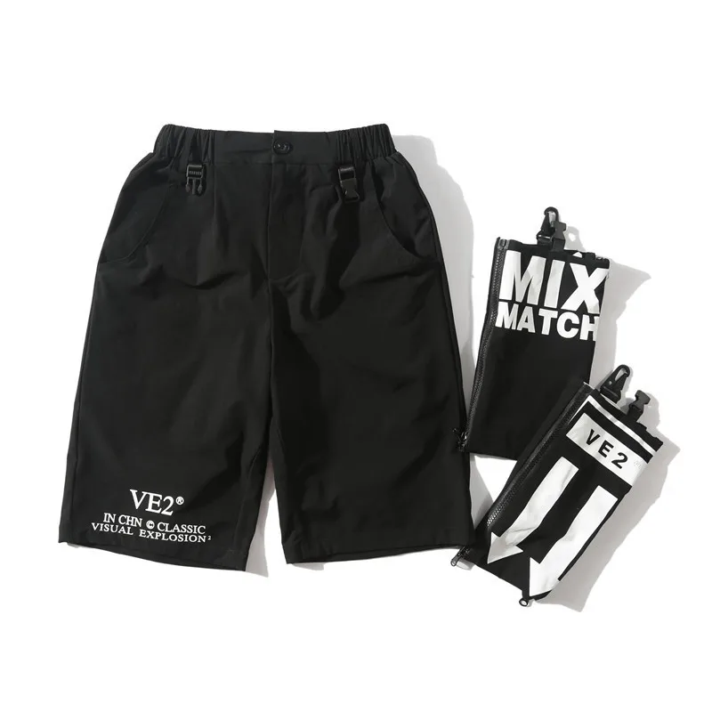 Новые мужские мешковатые шорты-карго со съемным карманом и боковой пряжкой, Летние повседневные уличные шорты в стиле хип-хоп, Брендовые мужские шорты
