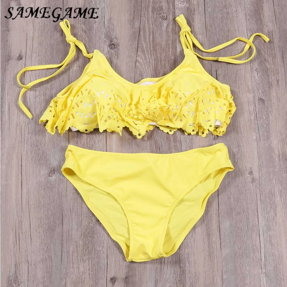 

SAMEGAME 2019 New Push Up Low Waist Swimsuit Bikinis Women Bikini Set Solid Swimwear Vintage Retro Halter Bathing Suit