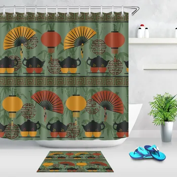 

LB 72''Tea Time Ancient Tradition Vintage Shower Curtain with Mat Set Bathroom Waterproof Polyester Fabric For Art Bathtub Decor