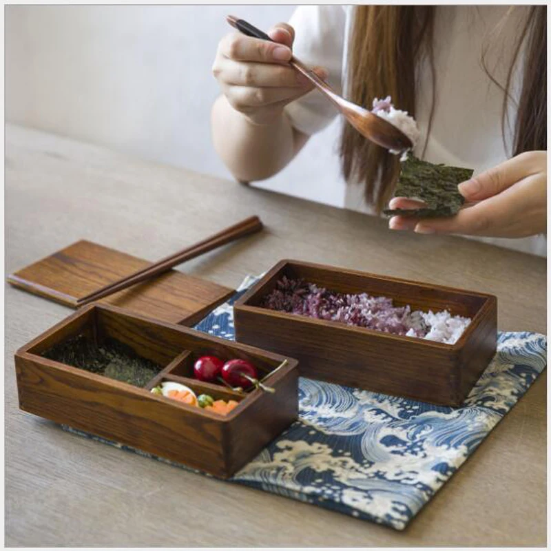 Sushi Bento Box Japanese Style Wood DOUBLE LAYER Food Container wooden lunch box