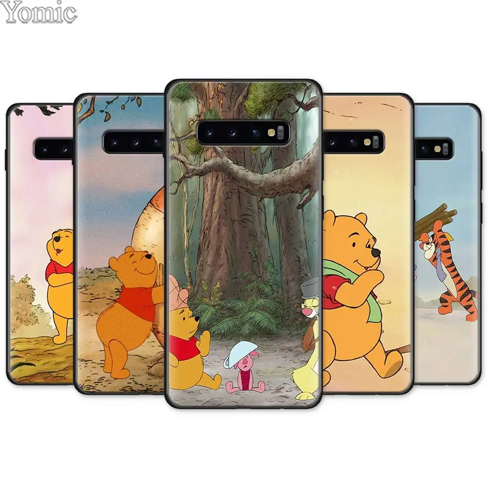 

Cartoon Winnie Pooh Bear Tigger Piglet Black Silicone Case for Samsung Galaxy S10e S10 S8 S9 Plus S7 A40 A50 A70 Note 8 9 Soft