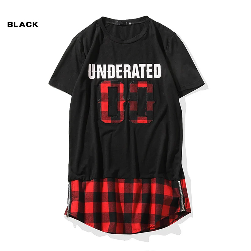 

2018 Men's brand T-shirt summer new patchwork hem plaid printing fashion casual hip-hop high-quality T-Shirt Tops S-XL JIKT