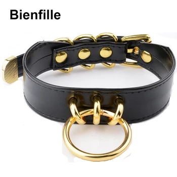 

Goth Pastel Gothic Bondage Bdsm Black Leather Necklace Punk O Round Collar Basic Plain Kitten Play Women Girl Choker