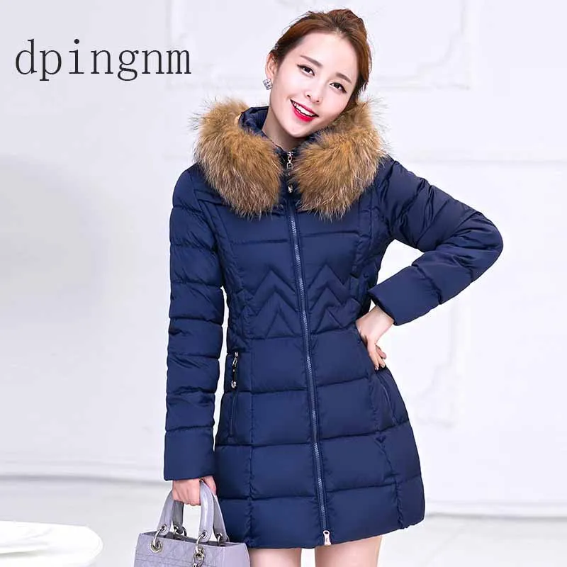 

Winter Jacket Women New 2018 Coats Artificial raccoon hair collar Female Parka black Thick Cotton Padded Lining Ladies