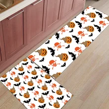 2 шт. кухонные подстилки И КОВРИКИ НАБОР современный Хэллоуин Тыква и летучие мыши домашний декор Нескользящая зона бегун входной коврик