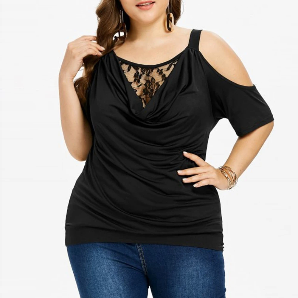 plus size lace cold shoulder top