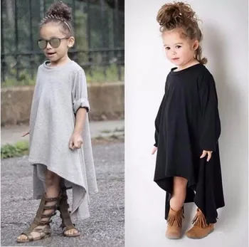 

2018 summer ins female middle and small children long sleeve cotton dress 360 degree rotating dress