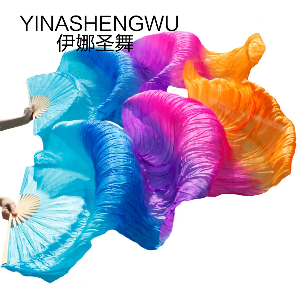 

Belly Dance Silk Fans Bamboo Ribs Natural Silk Stage Performance Props Dye Fans Women Dance Fans