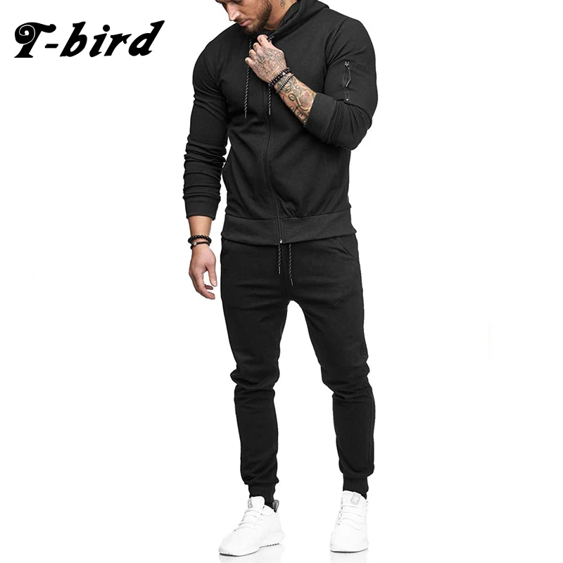 T-Bird 2018 Новый кардиган на молнии толстовки мужские модные шнурок сплошной цвет