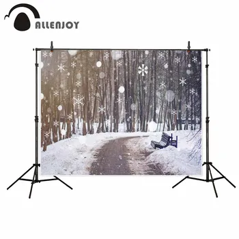 

Allenjoy photo background Winter background snowflakes bokeh path bench photography backdrops christmas decorations photography