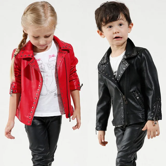 Child Fashion Coat Kids Leather Jacket Girls PU Coat Leather Fur