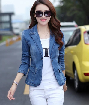 

NEW Female Spring Short Paragraph Denim Clothing A Buckle Suit Collar NiceSlim Fashion High Quality Denim Jacket Cowboy Clothing
