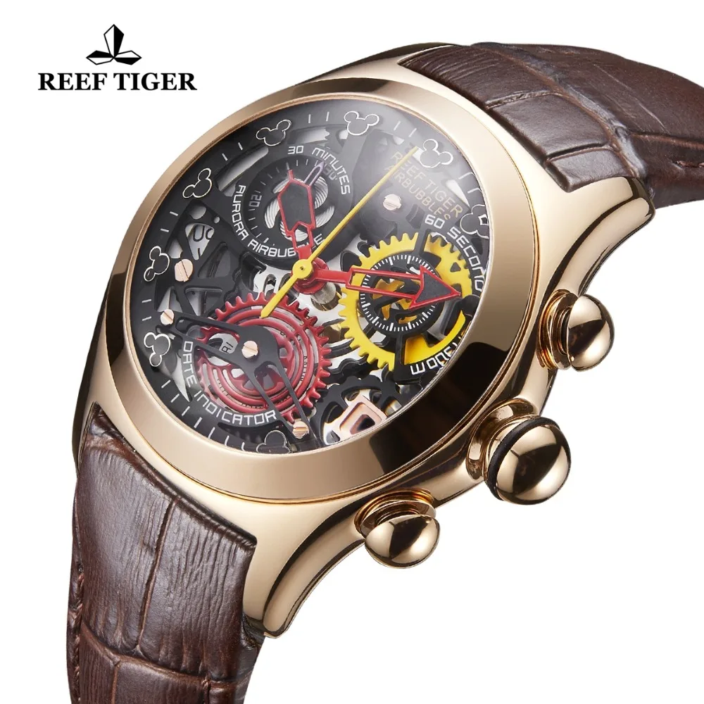Reef Tiger, женские модные часы, спортивные, швейцарские, Ronda, водонепроницаемые, для движения, скелет, розовое золото, часы, relogio masculino RGA7181