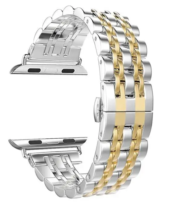 Роскошный металлический ремешок из нержавеющей стали для Apple Watch band 4 42 мм/38 мм браслет на запястье для iwatch ремешок серии 4/3/2/1 - Цвет ремешка: gold