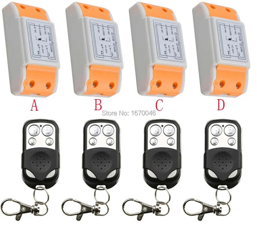 

AC 220V Wireless Remote Control Switch System 4 Receiver 4Transmitter Learning Code Momentary Latched adjusted 10A Transmitter