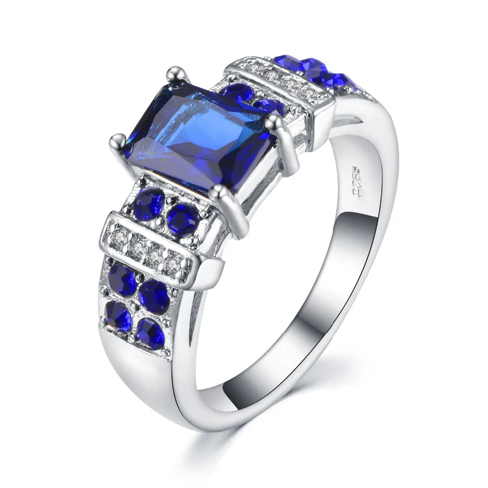 

New Fashion Silver Ring Vintage Round Shaped Rings with Blue CZ for Women Wedding Engagement Party Ring Jewelry Gift