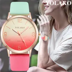 YOLAKO для женщин часы Мода Красочные PU кожаный браслет из сплава повседневное Аналоговые кварцевые наручные часы montre femme новые наручные часы