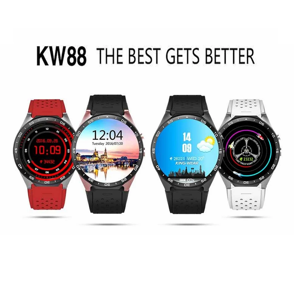 

Original KW88 Fashionable High Definition Round Screen 3G Smart Sports Watch Touch Screen Intellgient Smart Phone Watch